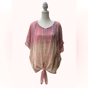 One World Woven Tie-Dye Overlay Top And Printed Knit Tank Set Size S